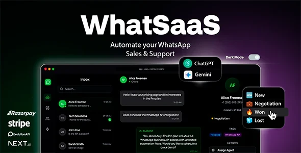 WhatSaaS v1.0.5 - Vendas e Suporte Multi-Tenant via WhatsApp: Chatbots, Construtor de Fluxos